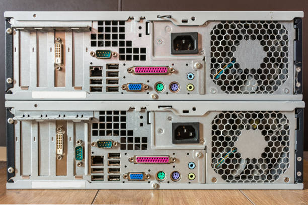 istock Personal Computer Ports for Display, Hard Drive, Devices. Reat View of a Computer or PC. 1051398488