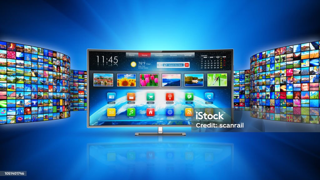 Streaming-Media-Technologie und Multimedia-Konzept - Lizenzfrei Smart-TV Stock-Foto