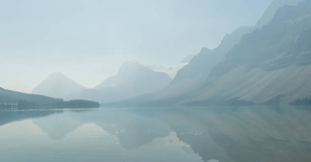 Bow lake in smoke, Banff national park, Alberta, Canada