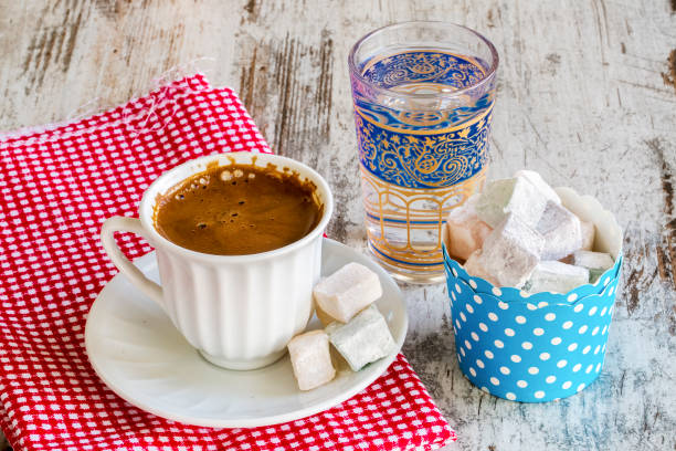 istock Turkish coffee with delight and traditional copper serving set 1051406706