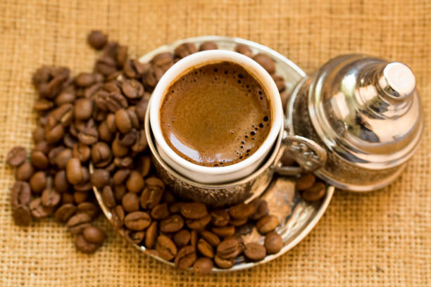 istock Turkish coffee with delight and traditional copper serving set 1051406768