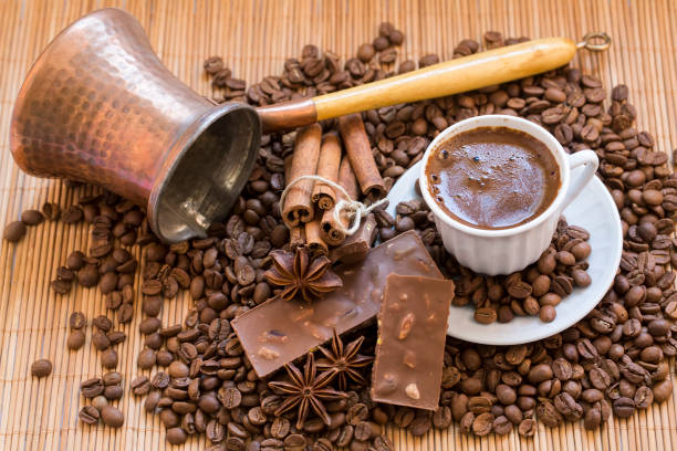 istock Turkish coffee with delight and traditional copper serving set 1051406832
