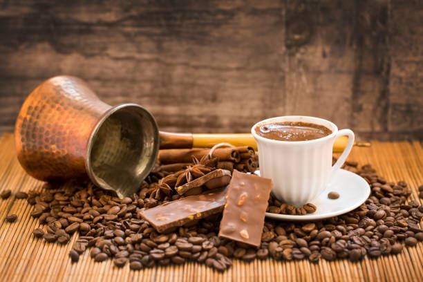 istock Turkish coffee with delight and traditional copper serving set 1051406850