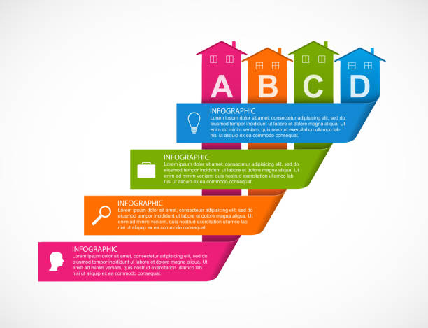инфографика с красочными домами. для презентации или рекламных брошюр. - analisys stock illustrations