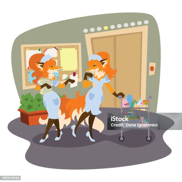 Foxes Are Nurses In The Hospital Stock Illustration - Download Image Now - Animal, Art, Beauty