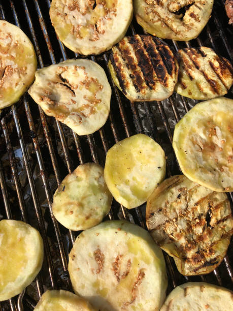 istock Sliced eggplant on a grill outdoors 1051417020