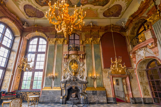Interior of the Castle in Ksiaz, Maksymilian Hall, Sudeten mountains, Silesia, Poland. stock photo