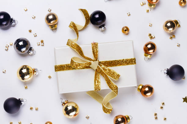 istock Christmas flat lay scene with glass balls 1051434680