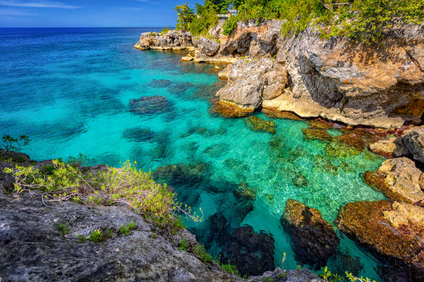 agua de mar cerca de negril jamaica - agua de jamaica fotografías e imágenes de stock