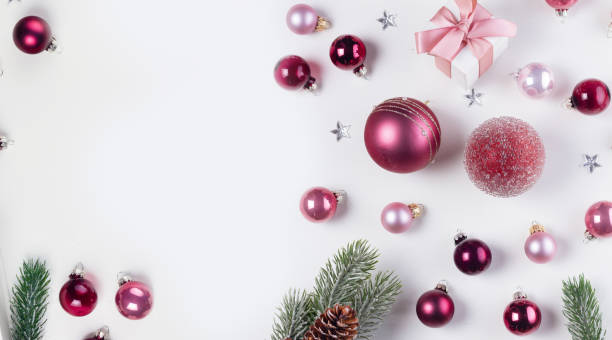 istock Christmas flat lay scene with glass balls 1051435164