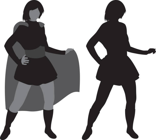 ilustrações de stock, clip art, desenhos animados e ícones de woman with cape silhouette - superhero cape confidence futuristic