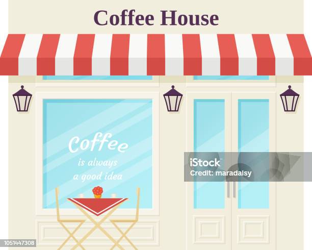 Cafe Shop Storefront Vector Illustration Coffee House Facade Stock Illustration - Download Image Now