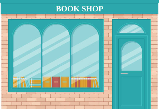 ilustrações de stock, clip art, desenhos animados e ícones de book shop, storefront. vector illustration. vintage store front. - book library door retro revival