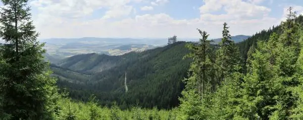 lookout tower Stezka v oblacích/trail in the clouds in Dolní Morava in Kralovsky Sneznik mountains in Czech Republic