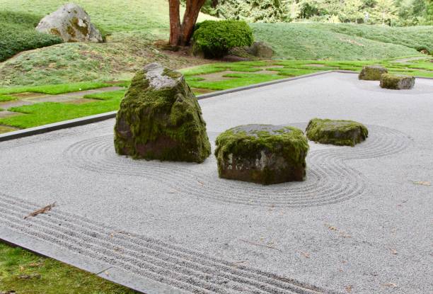 istock Japanese Zen Gardens With Raked Sand 1051447576
