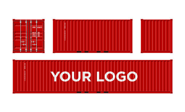 red cargo-container isoliert auf weißem hintergrund vector versand - container stock-grafiken, -clipart, -cartoons und -symbole