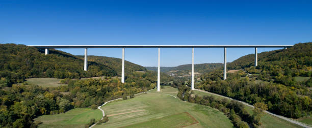 Kochertalbruecke, Kocher Viaduct, highway bridge - highest viaduct in Germany. Panoramic aerial view