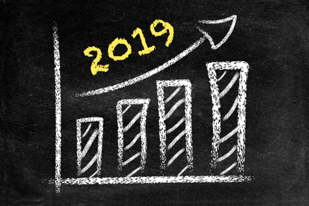 istock Year 2019 with ascending arrow and bar graph on blackboard 1051456858