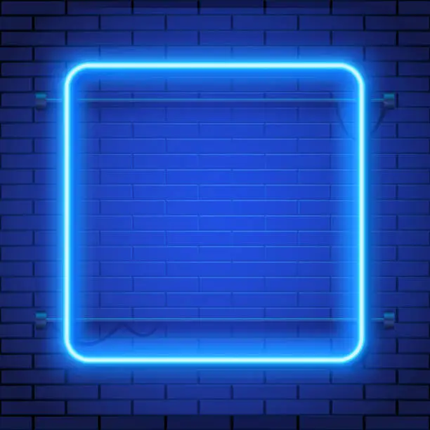 Vector illustration of Neon lamp casino rectangel frame on brick wall background. Las Vegas concept.