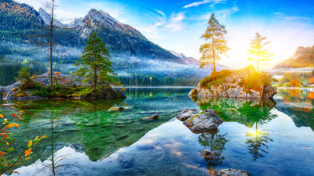 istock Fantastic autumn sunrise of Hintersee lake 1051472606