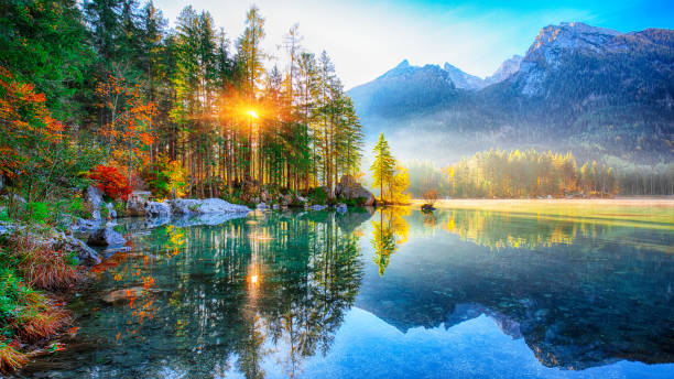 istock Fantastic autumn sunrise of Hintersee lake 1051472910
