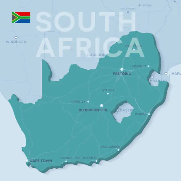 Vector illustration of Verctor Map of cities and roads in South Africa.