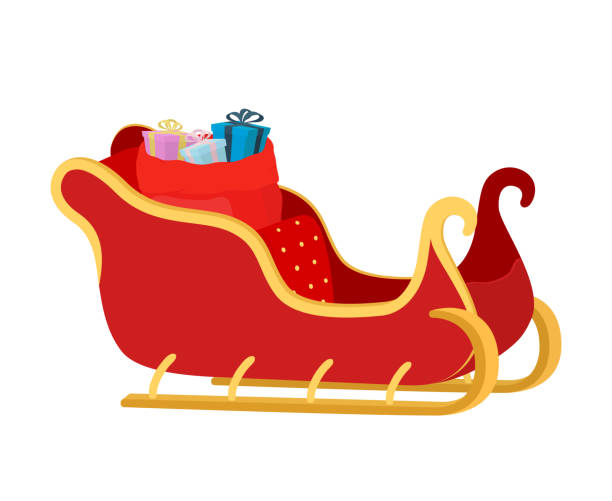 istock Vector cartoon sleigh of Santa Claus with gift bag 1051479204