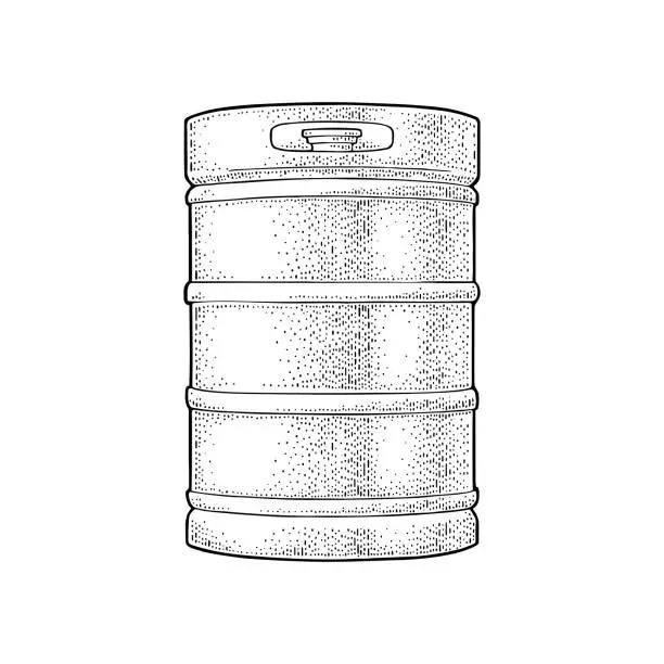 Vector illustration of Metal beer keg. Vintage vector engraving illustration