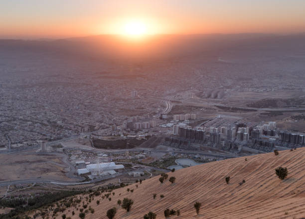 Sunset in Iraq Sulaymaniyah Iraq Kurdistan panoramic view over city. Cityscape middle east Iraq. Kurdistan city at sunset. iraqi kurdistan stock pictures, royalty-free photos & images