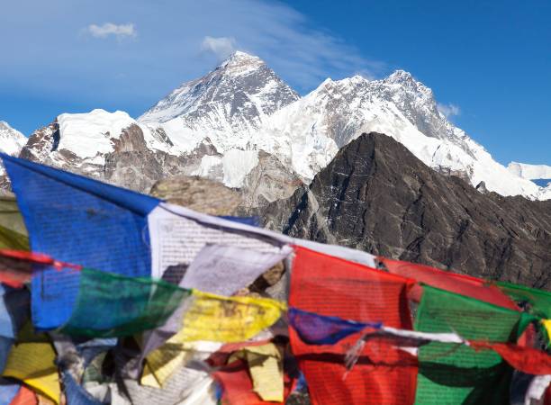 istock Mount Everest and Lhotse with buddhist prayer flags 1051499630