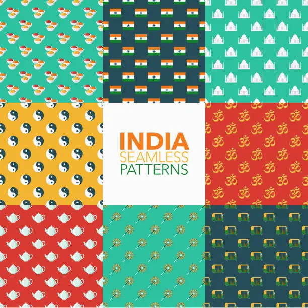Vector illustration of India Seamless Pattern Set