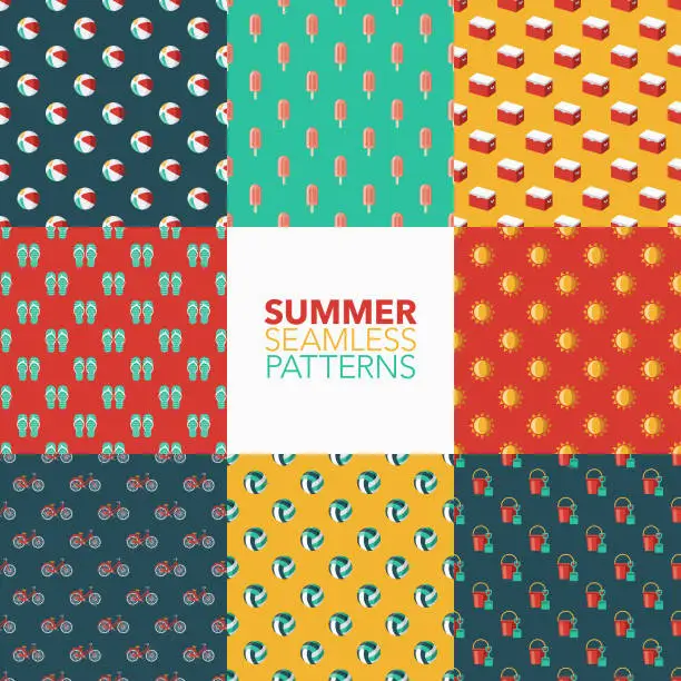 Vector illustration of Summer Seamless Pattern Set