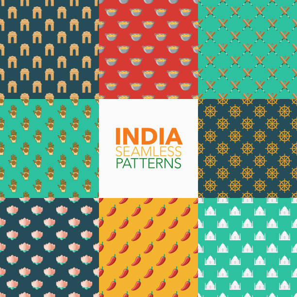 인도 완벽 한 패턴 세트 - india new delhi indian culture pattern stock illustrations