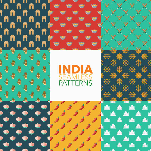 индия бесшовные набор шаблонов - india new delhi indian culture pattern stock illustrations