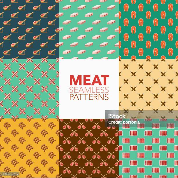 Meat Cloth Pattern Meat Seamless Pattern Set Stock Illustration - Download Image Now ...