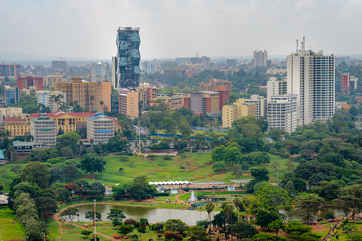 Nairobi city skyline, cityscape of Nairobi in Kenya in East Africa. Capital city in Africa with architecture and skyscrapers