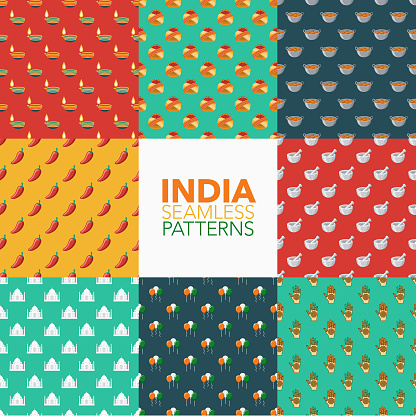 A set of eight seamless patterns created from a single flat design icon. All patterns can be tiled on all sides. File is built in the CMYK color space for optimal printing and can easily be converted to RGB. No gradients or transparencies used, the shapes have been placed into a clipping mask.
