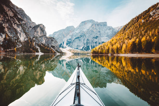 istock Kayak on alpine lake in fall 1051514694