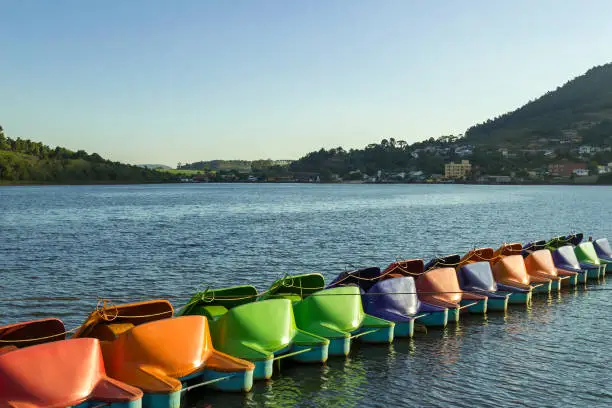 Pedalboats for rent at Poços de Caldas Dam, Brazil