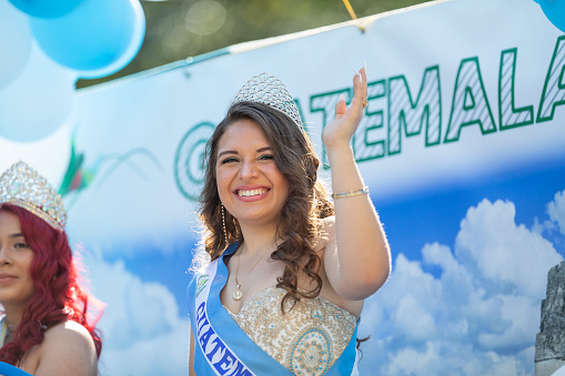 Washington, D.C., USA - September 29, 2018: The Fiesta DC Parade,  Beauty queen from guatemala wearing traditional clothing