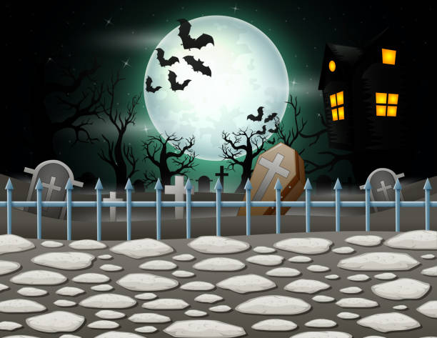 ハロウィンの背景に満月の家 - bat moon outdoors nature点のイラスト素材／クリップアート素材／マンガ素材／アイコン素材