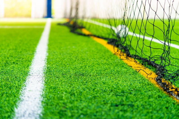 istock Soccer training net blur on training ground with children 1051557468