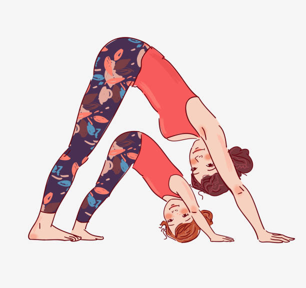 mutter und tochter beim yoga - white background yoga exercising women stock-grafiken, -clipart, -cartoons und -symbole