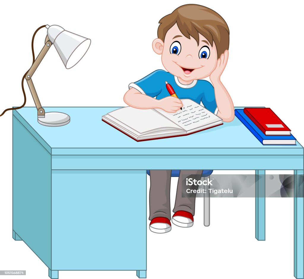 Ilustración de Dibujos Animados De Niño Estudiando y más Vectores Libres de  Derechos de Escribir - Escribir, Niño, Estudiante - iStock