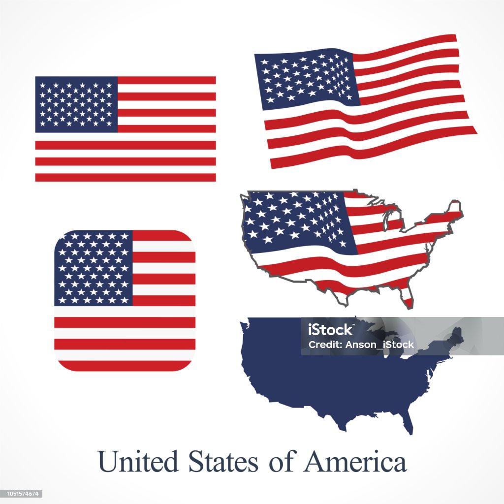 Drapeau USA set vector - clipart vectoriel de Drapeau américain libre de droits