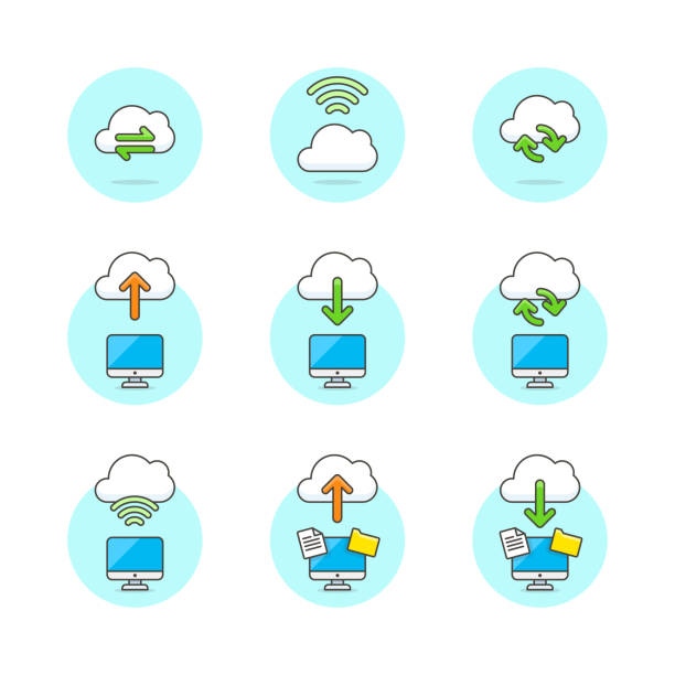 Set of Multicolor Cloud Icons Multicolor Cloud Flat Icons transfer print stock illustrations