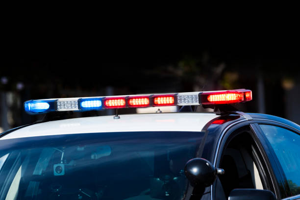 police car - night downtown district north america san diego california imagens e fotografias de stock