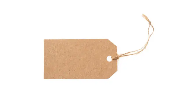 Beige recycled blank tag and top view isolated on a white background