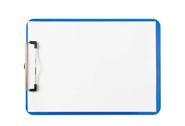 istock Blue clipboard with blank paper sheets isolated on white background, copy space, top view 1051617674