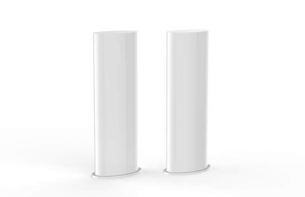 istock Curved PVC totem poster light advertising display stand, mock up template on isolated white background, 3d illustration 1051623396